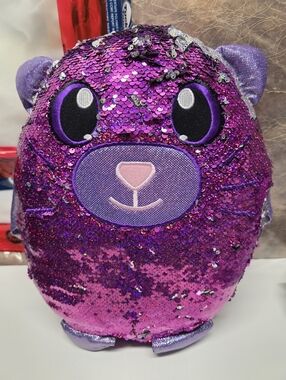 Sparkle Sequin Purple Plush Animal Backpack - Kids Stuffed Toy Cat